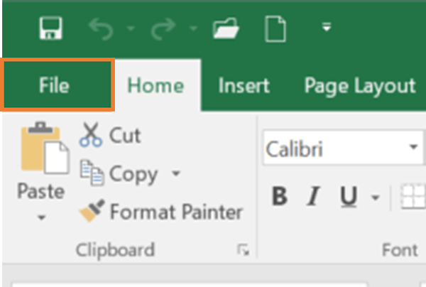 In an open Excel workbook, click on the File tab