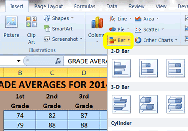 Insert a bar chart - Excel Tutorial