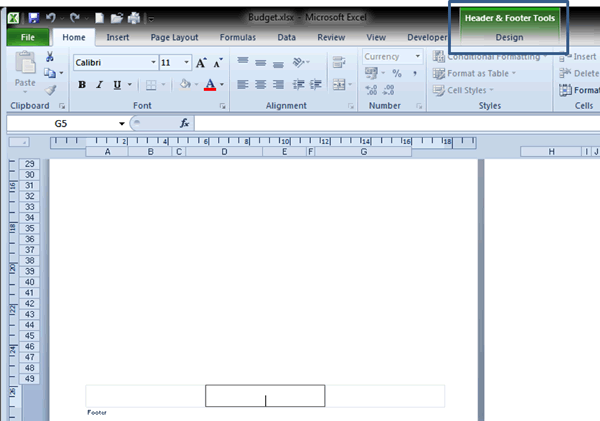Header and Foioter Tools - Add a page number - Excel Tutorial