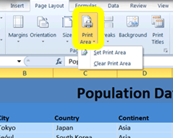 Set Print Area - Excel Tutorial