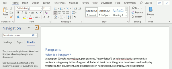 Hide the navigation pane on the ribbon in Word