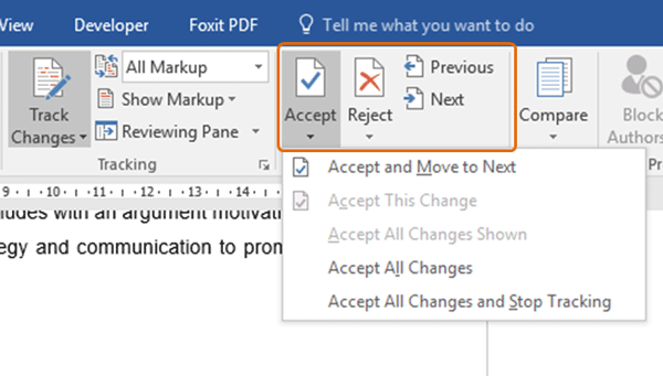 How to accept or reject track changes - Tutorial - Microsoft Word 2016