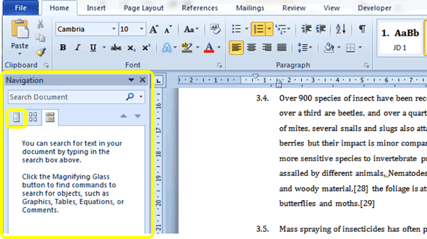 The Navigation Pane - Microsoft Word Tutorial
        
