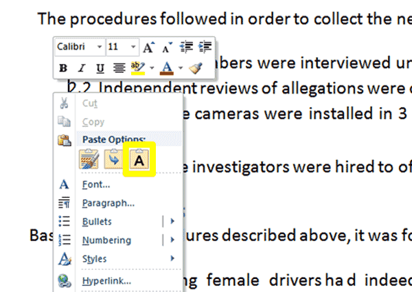 Microsoft Word Test - Question 5 -  Copying and Pasting Text