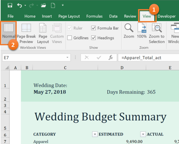 In the Workbook Views group, click on Normal - Excel 2016 Tutorial