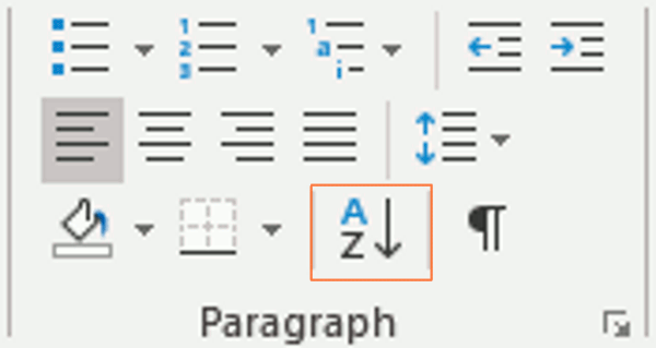 Sorting Text in Word 2016
