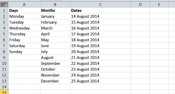 Autofill for Day and Month Series - Excel Tutorial