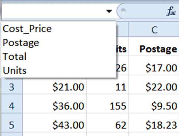 Excel Tutorial - Naming Cell Ranges