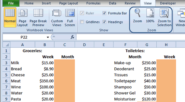 Zoom Options - Excel Tutorial